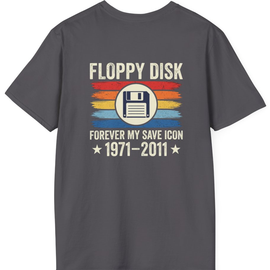 Floppy Disk Memorial Back Print T-Shirt - Charcoal back
