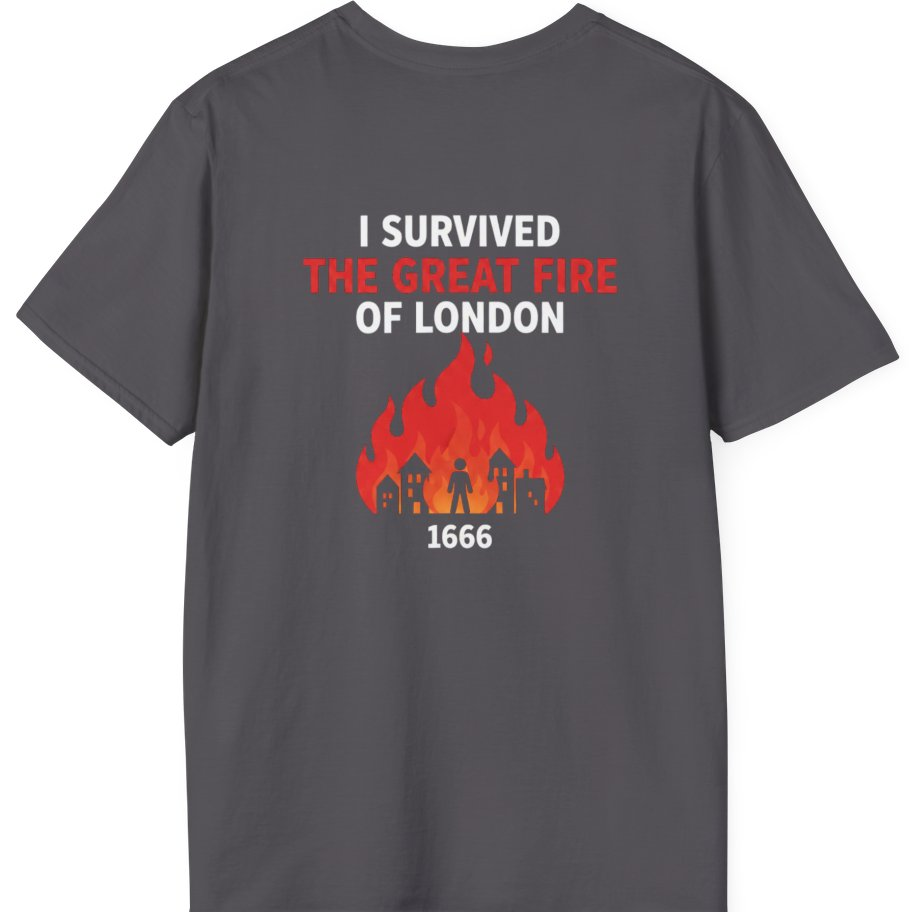 I Survived The Great Fire Back Print T-Shirt - Charcoal back