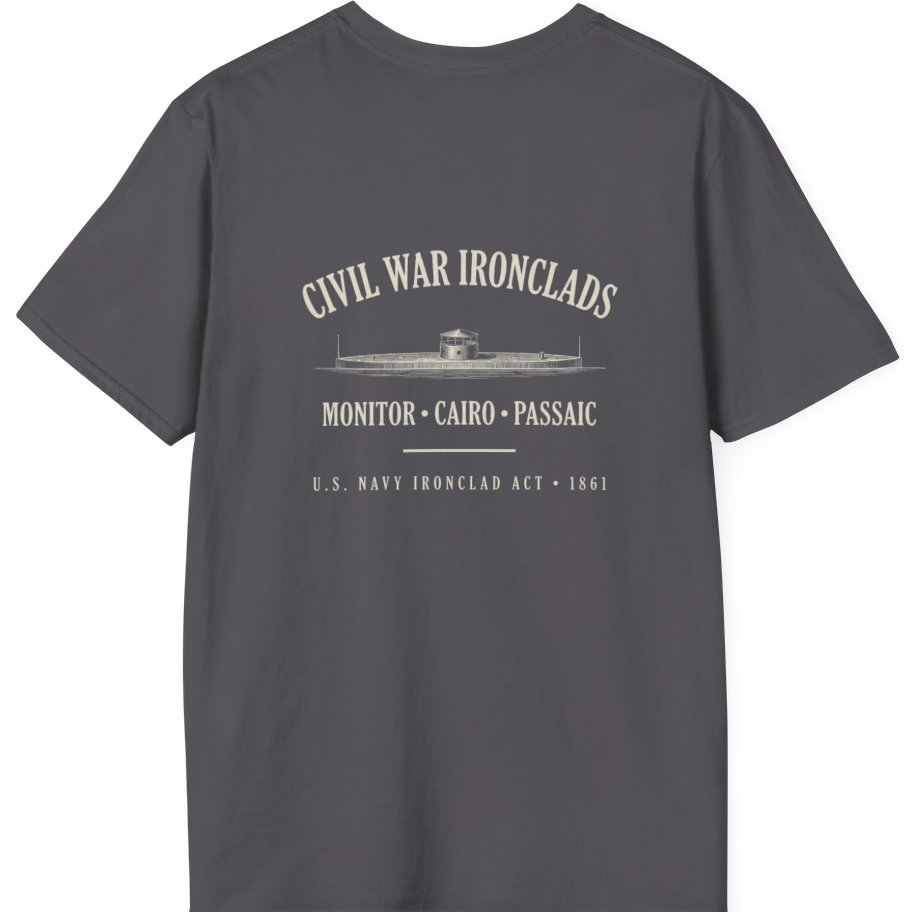 Civil War River Ironclads Back Print T-Shirt - Charcoal back