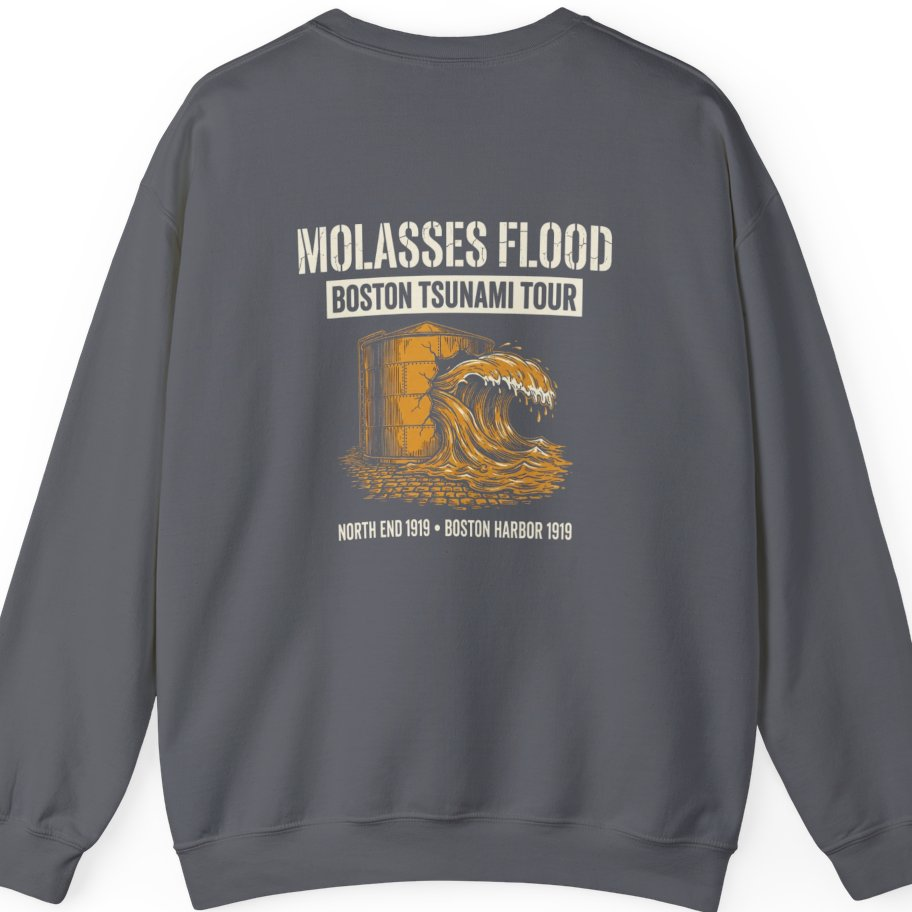 Boston Molasses Flood Tour Back Print Sweatshirt - Charcoal back