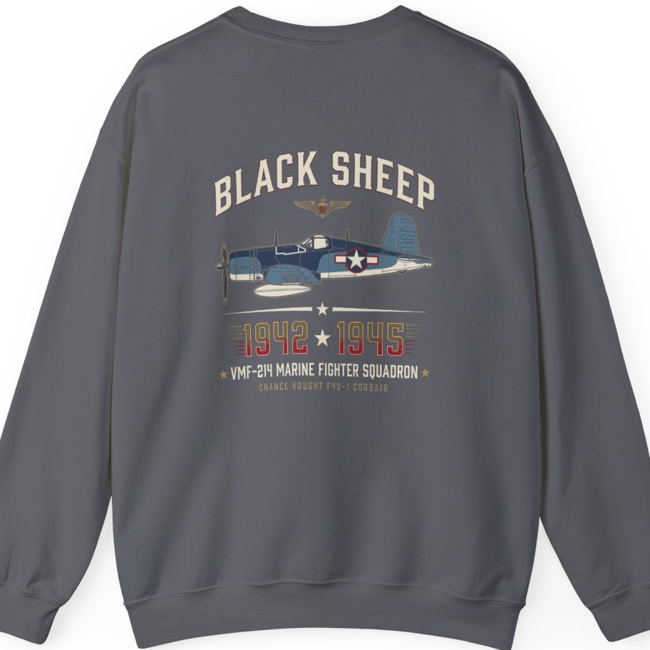 Black Sheep Squadron Crest Back Print Sweatshirt - Charcoal back