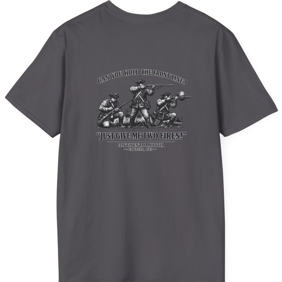 Continental Militia Two Fires Cowpens Back Print T-Shirt - Charcoal back