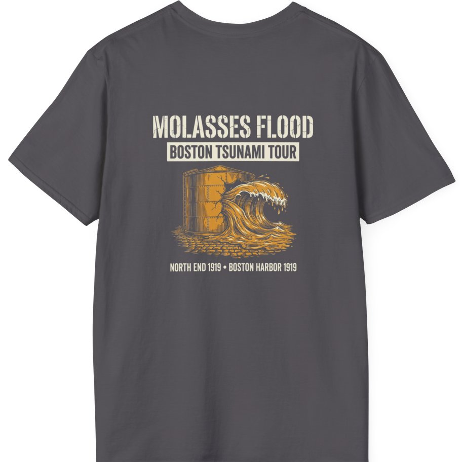 Boston Molasses Flood Tour Back Print T-Shirt - Charcoal back