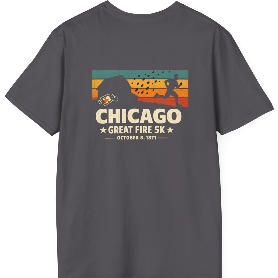 Chicago Great Fire 5K Retro Back Print T-Shirt - Charcoal back