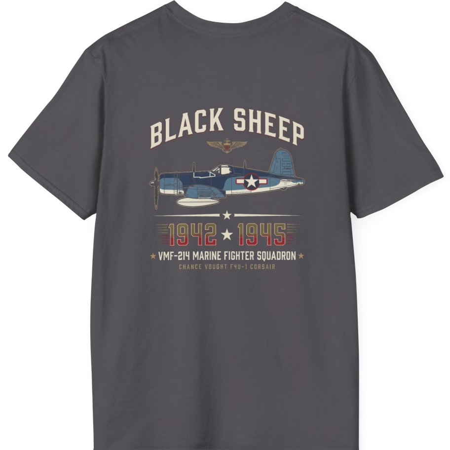Black Sheep Squadron Crest Back Print T-Shirt - Charcoal back