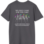 Four Horsemen Birthday Party Back Print T-Shirt - Charcoal back