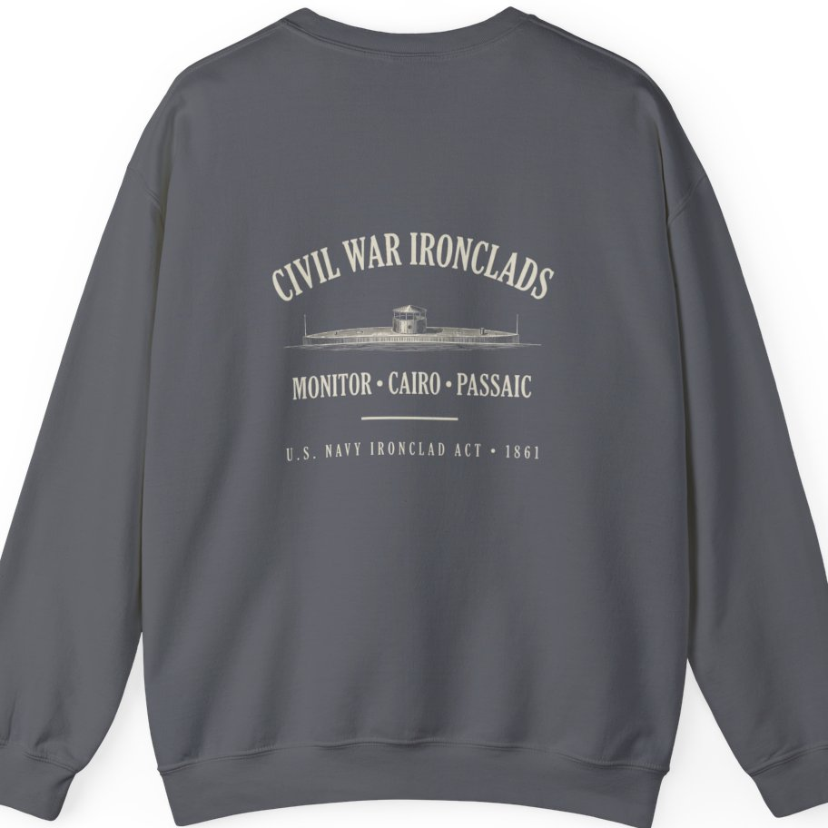 Civil War River Ironclads Back Print Sweatshirt - Charcoal back