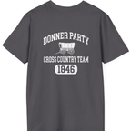 Donner Party Cross Country Team Back Print T-Shirt - Charcoal back