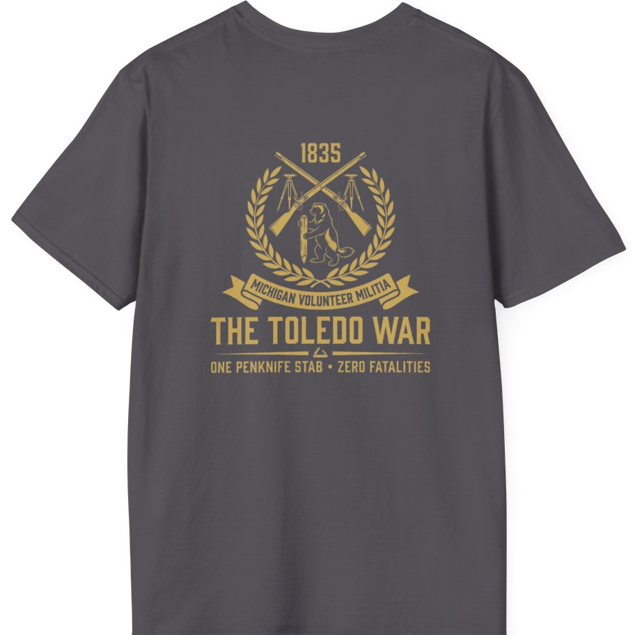 The Toledo War Michigan Volunteer Back Print T-Shirt - Charcoal back