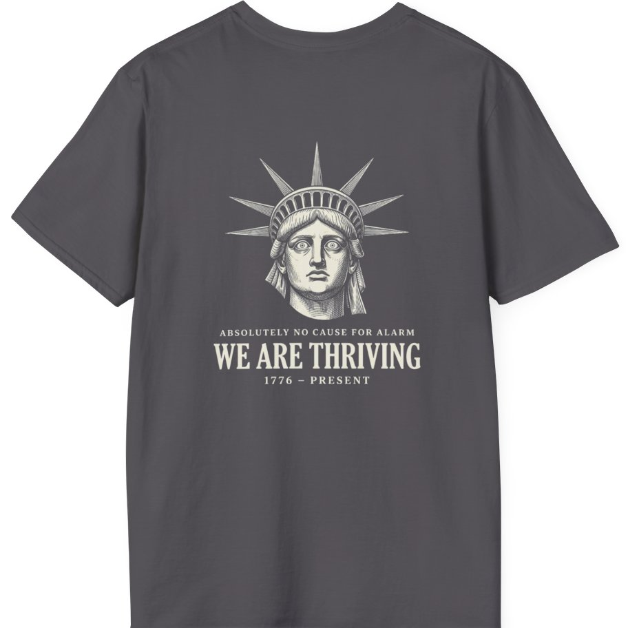 Lady Liberty We Are Thriving Back Print T-Shirt - Charcoal back