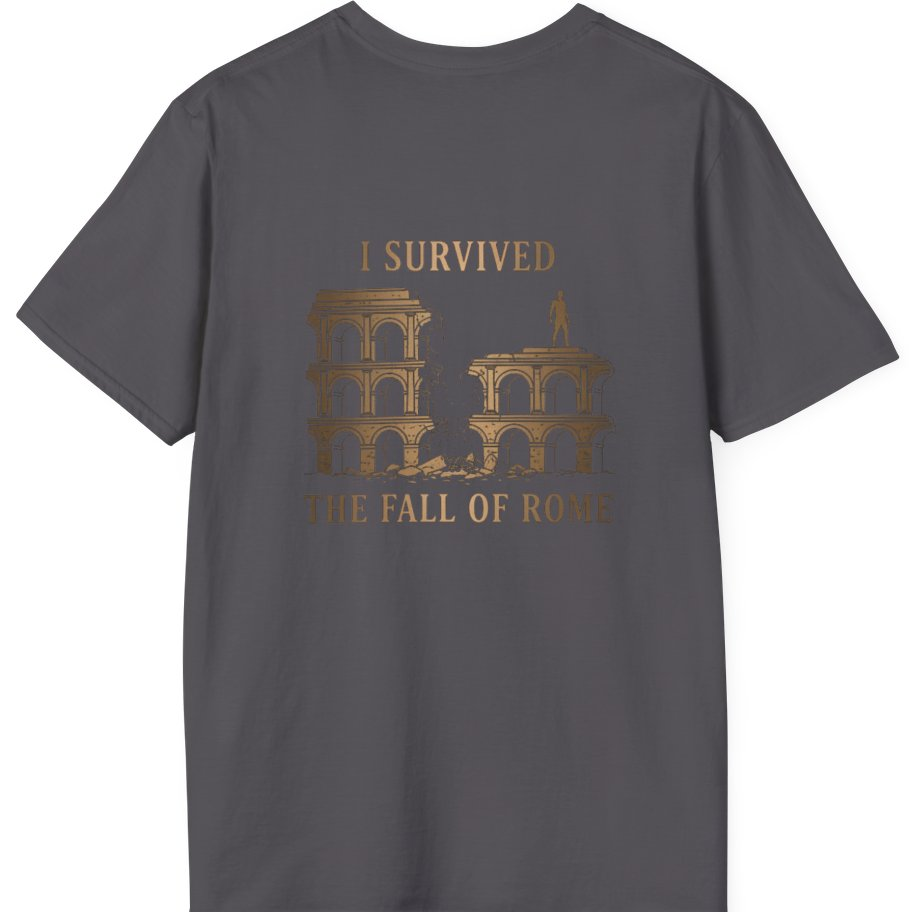 I Survived The Fall of Back Print T-Shirt - Charcoal back