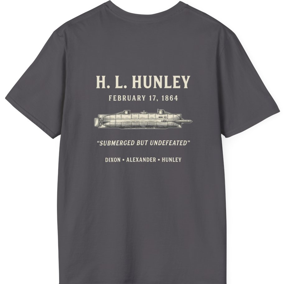 Css Hunley Submarine Memorial Back Print T-Shirt - Charcoal back