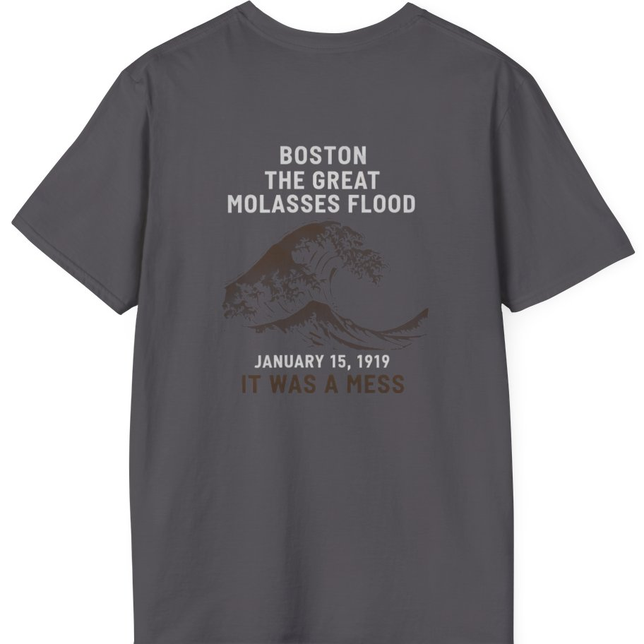 Boston The Great Molasses Flood Back Print T-Shirt - Charcoal back