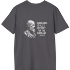 Socrates Ignorance Is Bliss Quote Back Print T-Shirt - Charcoal back
