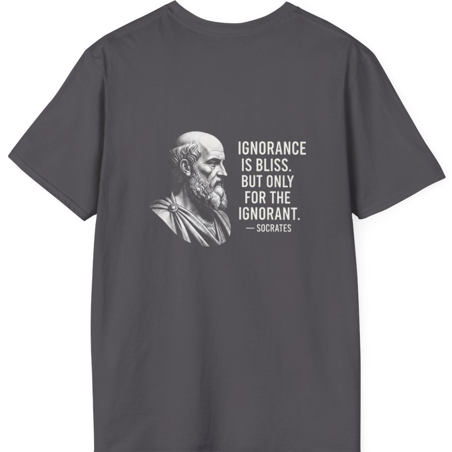 Socrates Ignorance Is Bliss Quote Back Print T-Shirt - Charcoal back