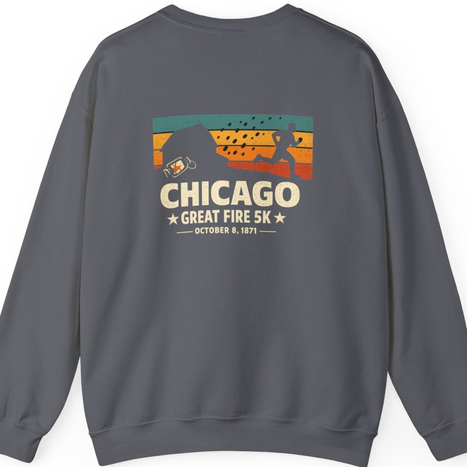 Chicago Great Fire 5K Retro Back Print Sweatshirt - Charcoal back
