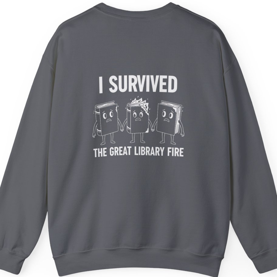 I Survived The Great Library Back Print Sweatshirt - Charcoal back