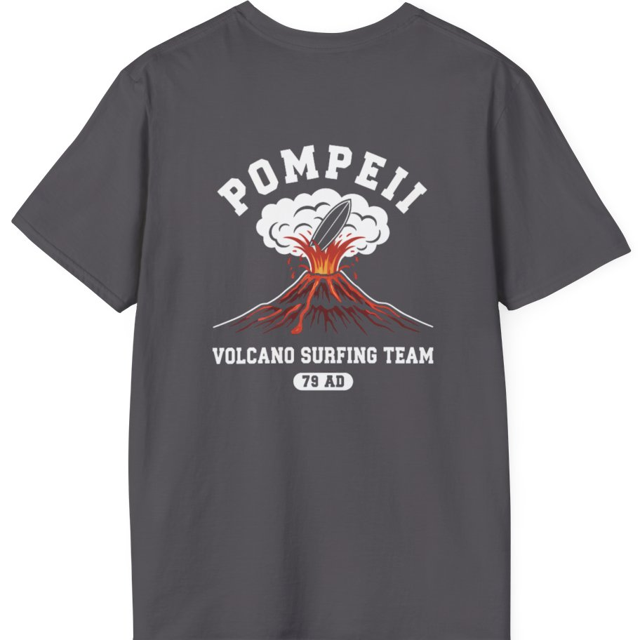 Pompeii Volcano Surfing Team Back Print T-Shirt - Charcoal back
