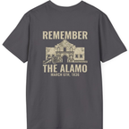Remember the Alamo March 6th Back Print T-Shirt - Charcoal back