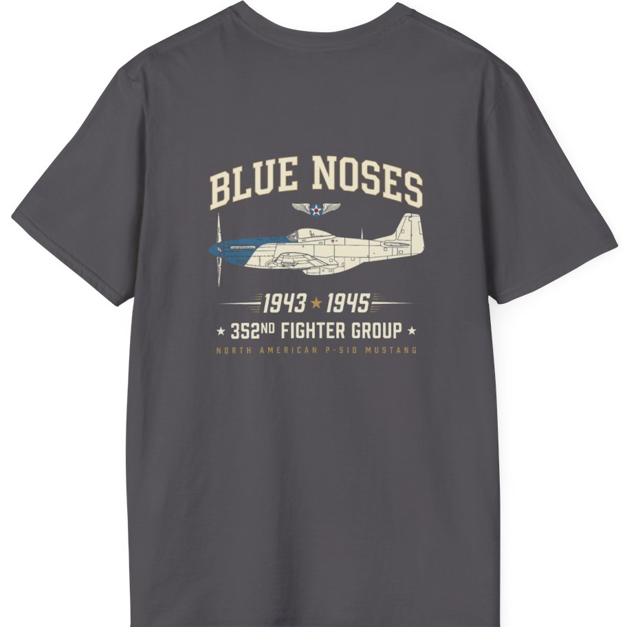 Blue Nosed Fighter Group Back Print T-Shirt - Charcoal back