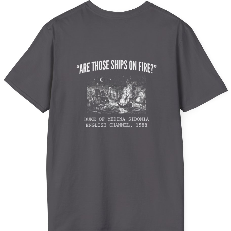 Spanish Armada Fire Ships Back Print T-Shirt - Charcoal back
