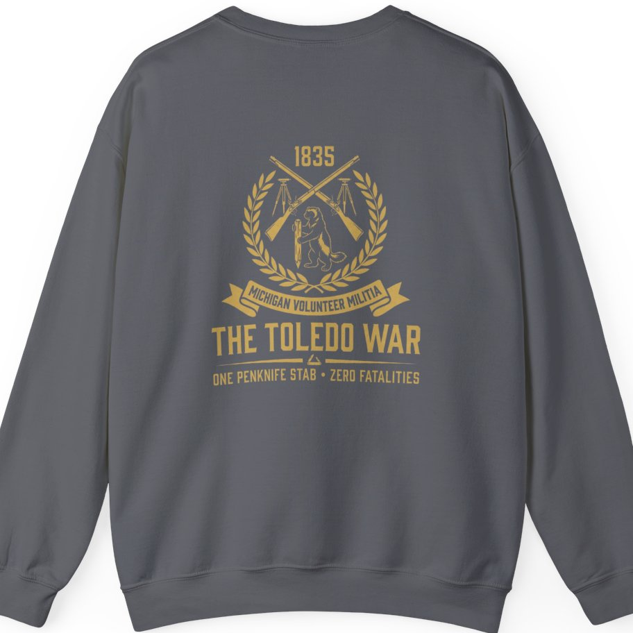 The Toledo War Michigan Volunteer Back Print Sweatshirt - Charcoal back