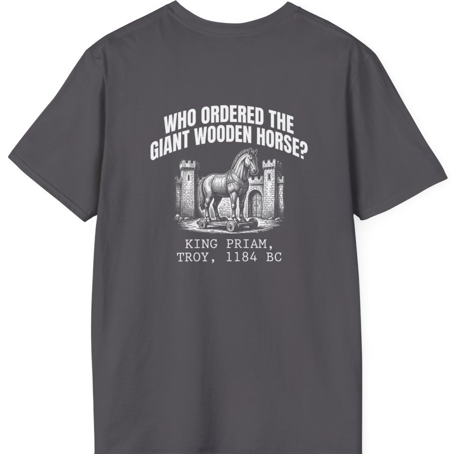 Trojan Wooden Horse Back Print T-Shirt - Charcoal back