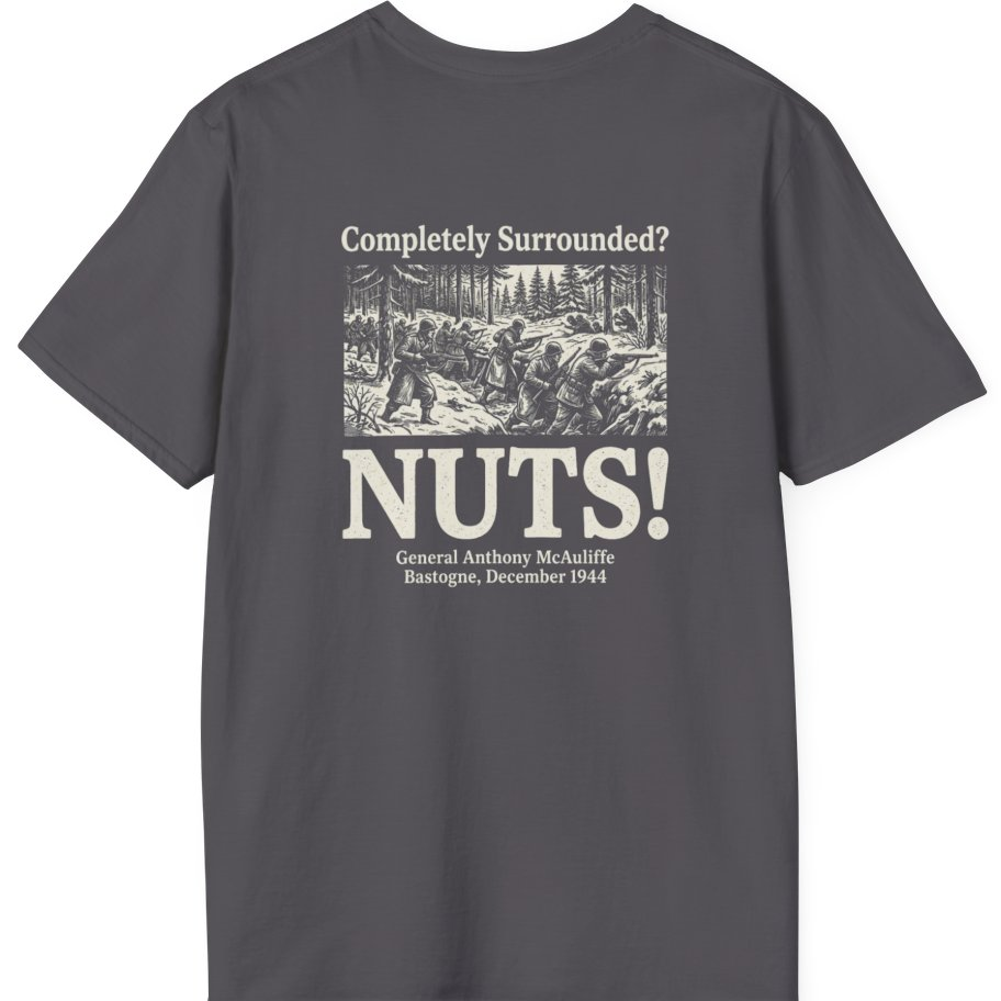 Bastogne Nuts Defiance Back Print T-Shirt - Charcoal back