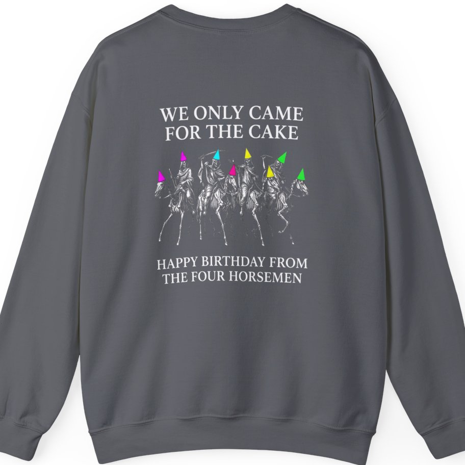 Four Horsemen Birthday Party Back Print Sweatshirt - Charcoal back
