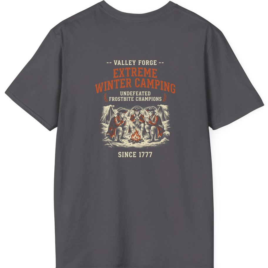 Valley Forge Winter Camping Back Print T-Shirt - Charcoal back