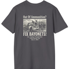 Out of Ammunition Fix Bayonets Back Print T-Shirt - Charcoal back