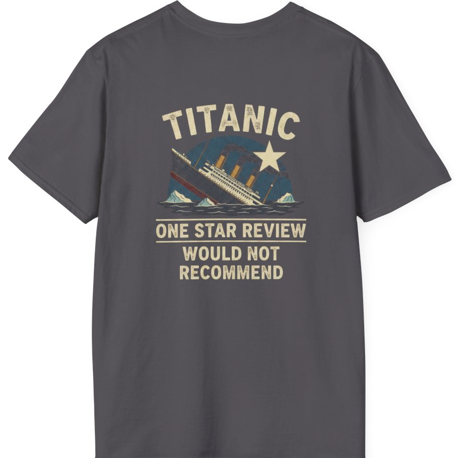 Titanic One Star Review Back Print T-Shirt - Charcoal back