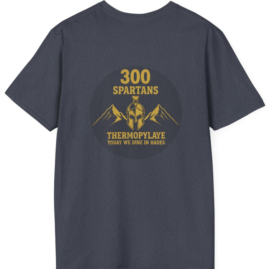 Spartans Thermopylae Back Print T-Shirt - Heather Navy back