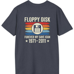 Floppy Disk Memorial Back Print T-Shirt - Heather Navy back