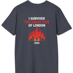 I Survived The Great Fire Back Print T-Shirt - Heather Navy back