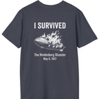 I Survived The Hindenburg Disaster Back Print T-Shirt - Heather Navy back