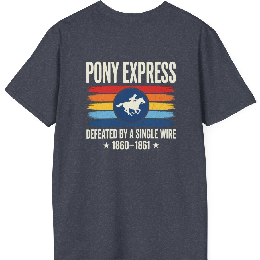 Pony Express Memorial Back Print T-Shirt - Heather Navy back