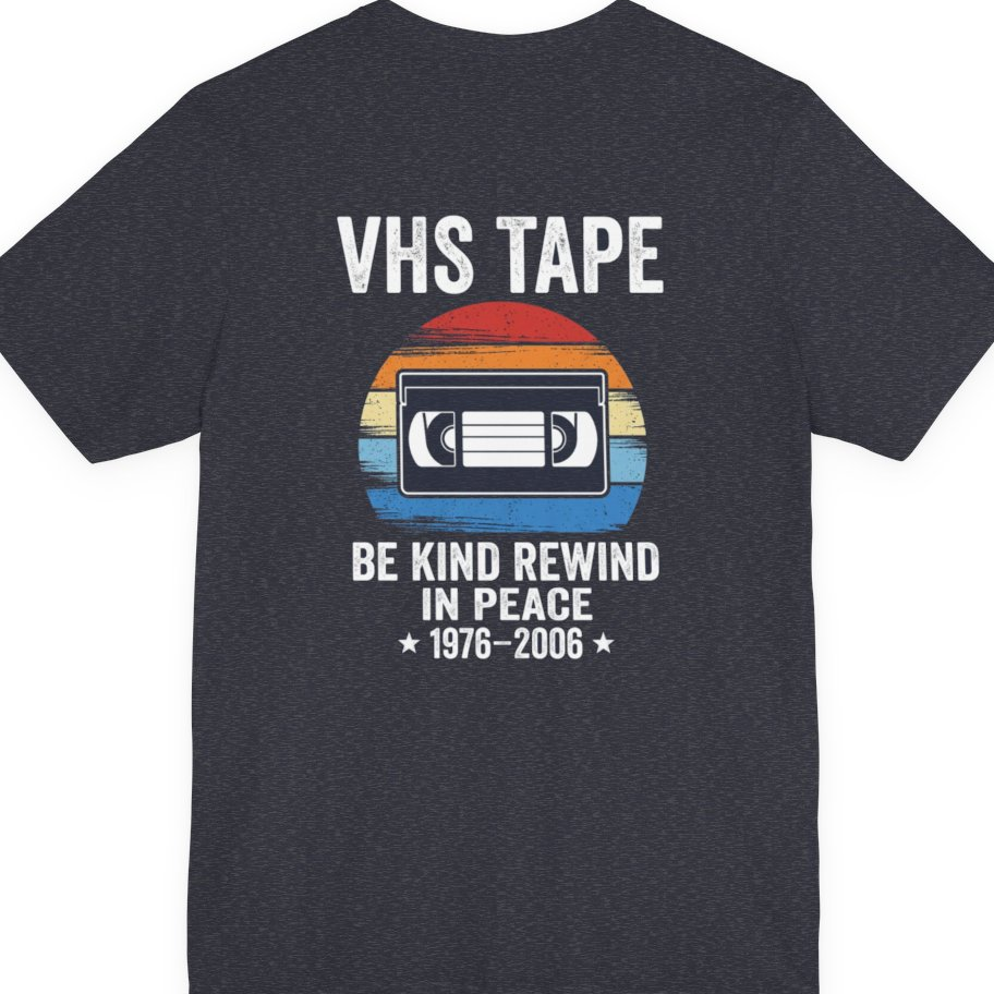 Vhs Tape Memorial Back Print Premium Tee - Heather Navy back