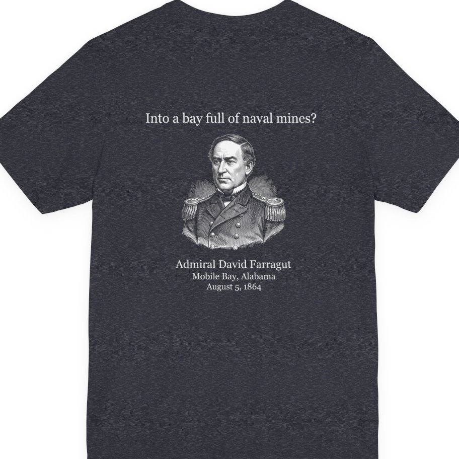 Mobile Bay Minefield Back Print Premium Tee - Heather Navy back