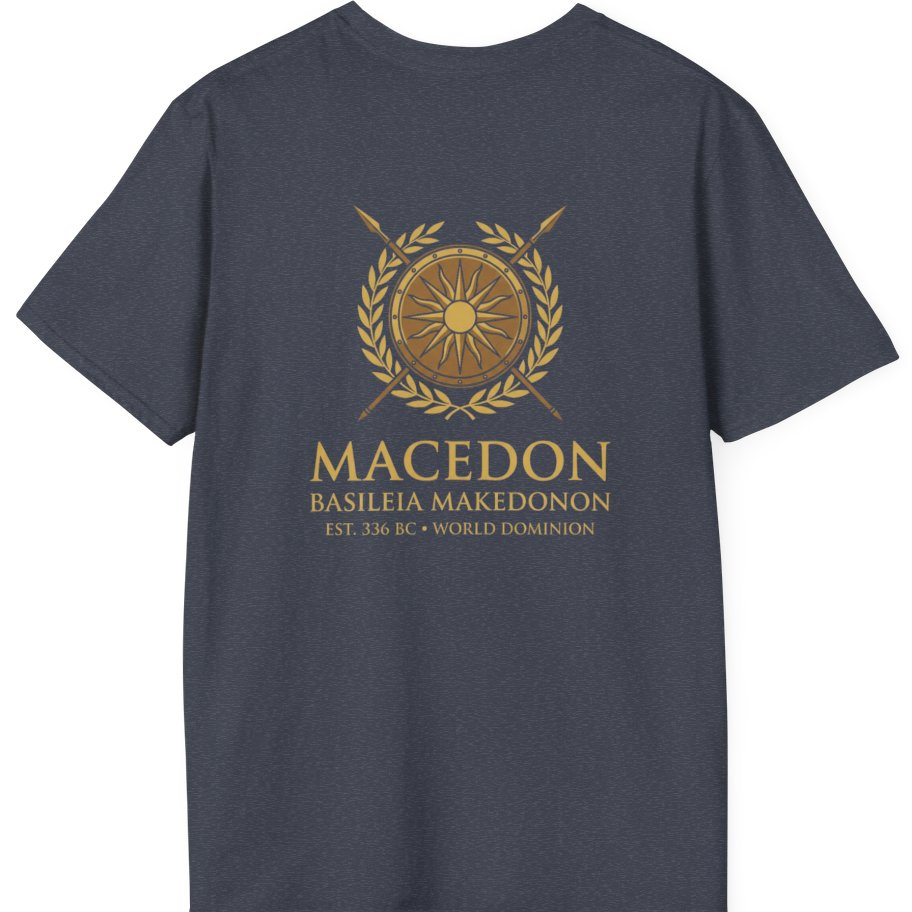 Macedonian Empire Crest Back Print T-Shirt - Heather Navy back