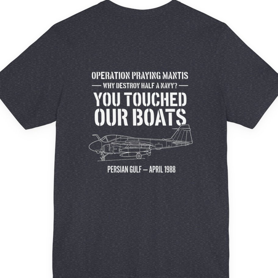 Operation Praying Mantis Back Print Premium Tee - Heather Navy back