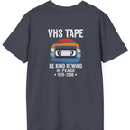 Vhs Tape Memorial Back Print T-Shirt - Heather Navy back