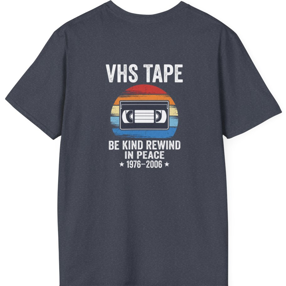 Vhs Tape Memorial Back Print T-Shirt - Heather Navy back