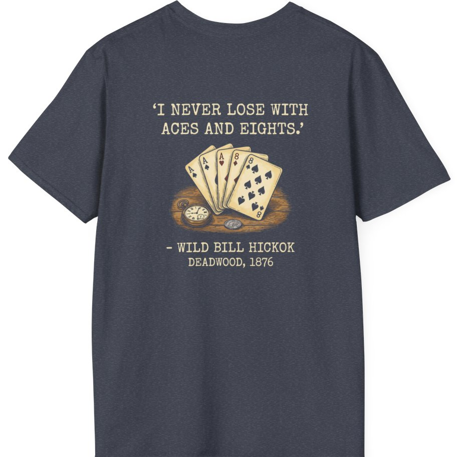 Dead Mans Hand Poker Back Print T-Shirt - Heather Navy back
