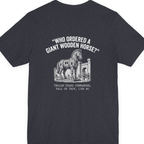 Trojan Horse Deadpan Satire Back Print Premium Tee - Heather Navy back