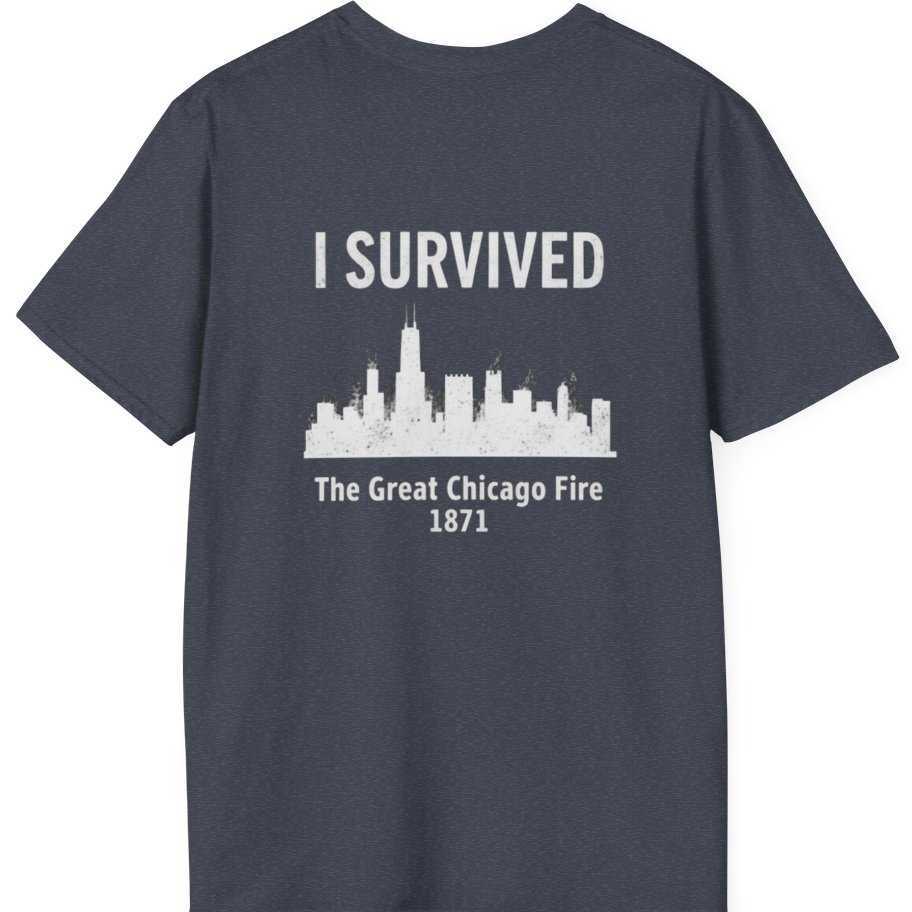 I Survived The Great Chicago Back Print T-Shirt - Heather Navy back
