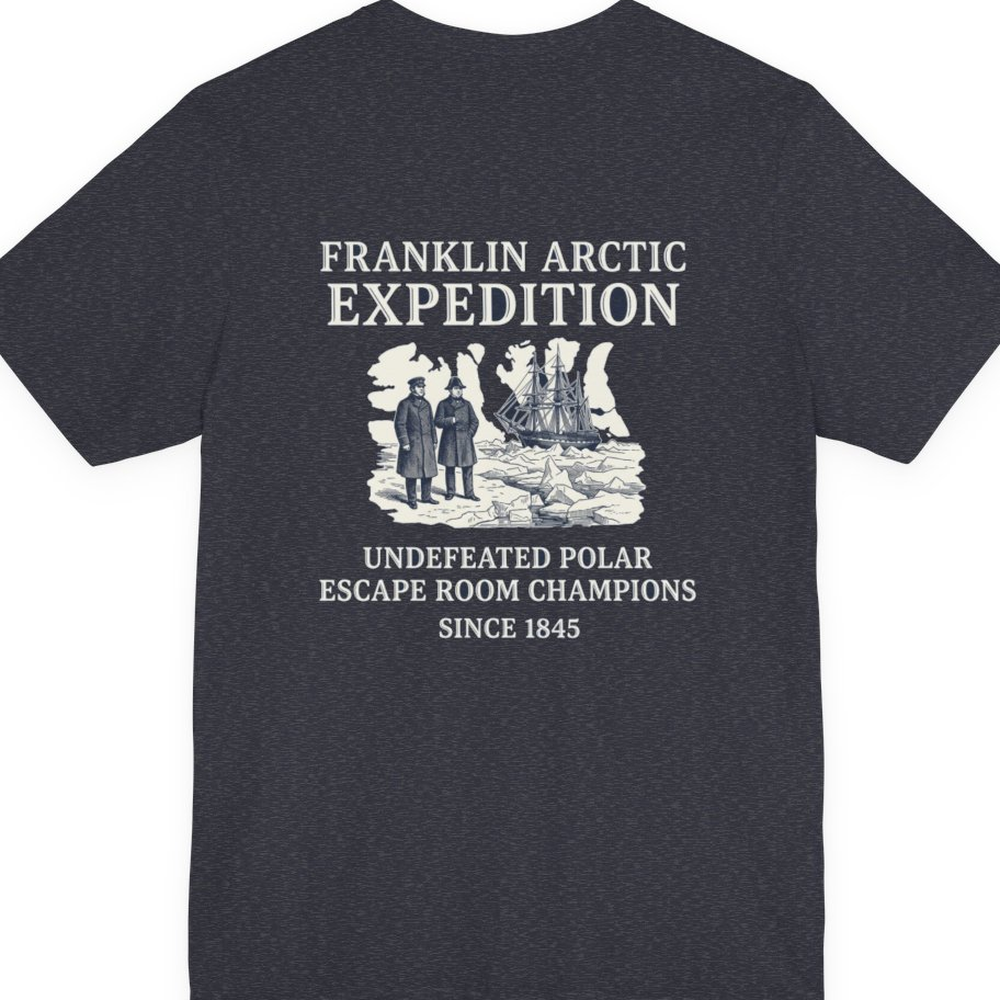 Franklin Arctic Expedition Escape Room Back Print Premium Tee - Heather Navy back