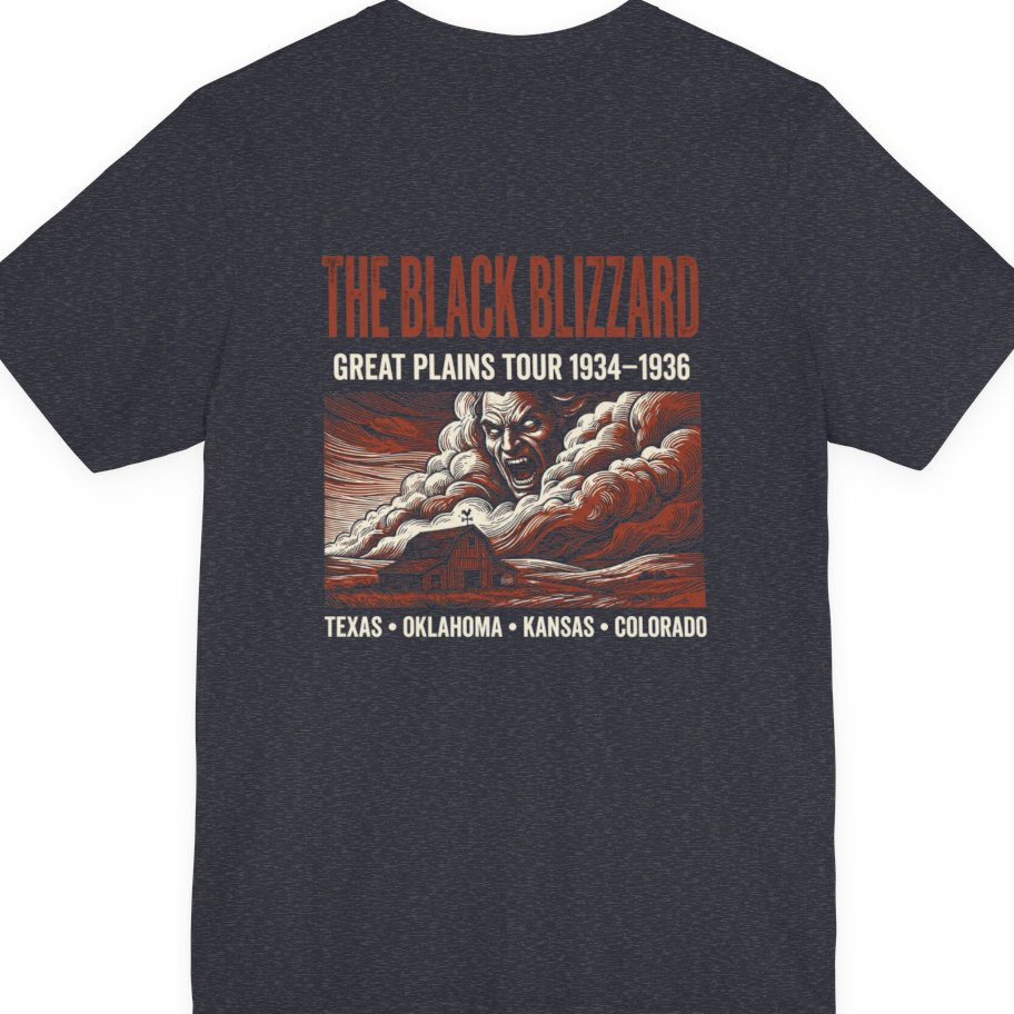 Black Blizzard Dust Tour Back Print Premium Tee - Heather Navy back