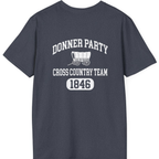 Donner Party Cross Country Team Back Print T-Shirt - Heather Navy back