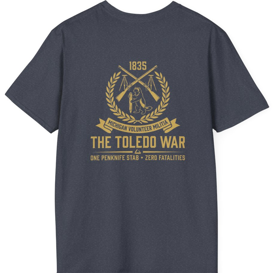 The Toledo War Michigan Volunteer Back Print T-Shirt - Heather Navy back